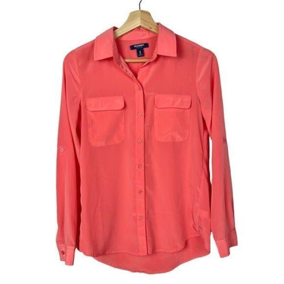 Old Navy Melon Pink Long Sleeve Button Down XS - Picture 1 of 4
